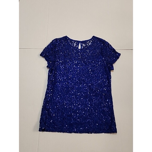 International Concepts Blue Sequin Top Size Large Sparkly Party Formal - Picture 5 of 6